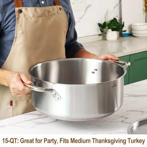 Silver Stainless Steel 15 Quart Braiser Pan with Lid - Commercial Grade, Nickel-Free