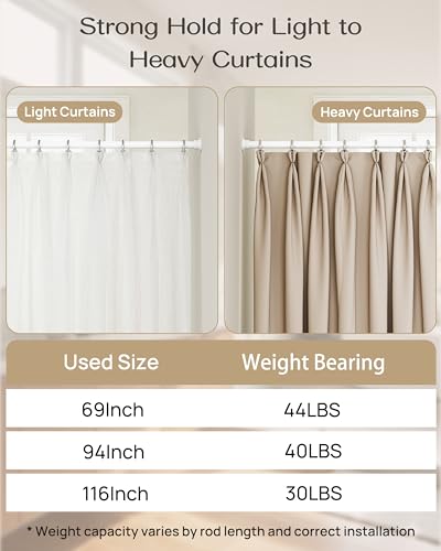 EZFurni Heavy Duty Tension Curtain Rod 42-123 Inches No Drilling White