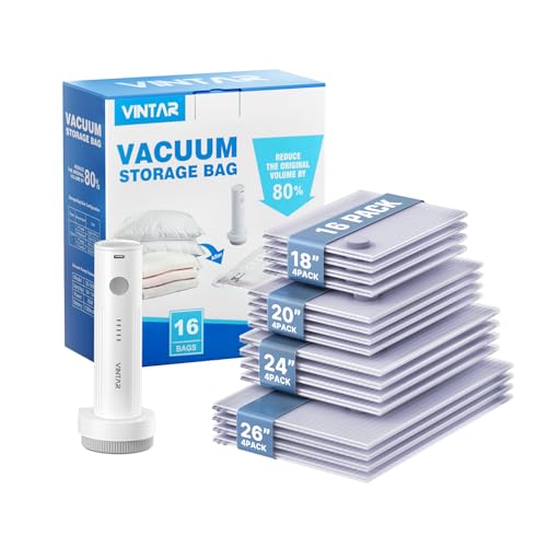 Vacuum Seal Bags Set with Wireless Mini Pump - 16 Pcs Travel Storage + Cordless Pump