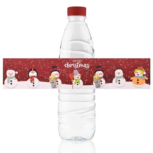 Christmas Snowman Water Bottle Labels, 48pcs Red Adhesive Party Stickers