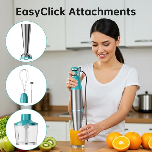 Turelar Cyan Blue 1100W Handheld Immersion Blender 5-in-1 Set