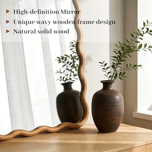 Wavy Wood Mirror 24x36 Inch Wall Decor with Wooden Frame - Walnut Variation