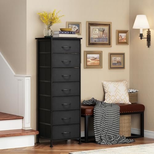 Fixwal Tall Skinny Fabric Dresser with 7 Drawers - Black, 11.8 x 15.7 x 47.2 Inches