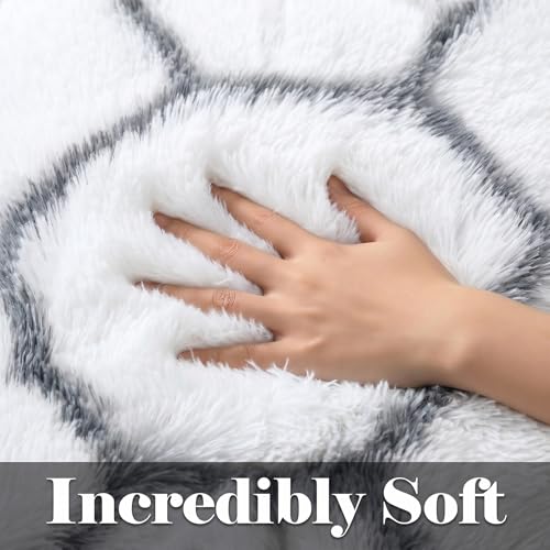 ONASAR 8x10 White & Grey Geometric Fluffy Area Rug - Modern Living Room & Bedroom Decor