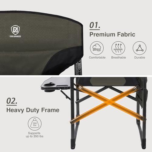 Ever Advanced Lightweight Aluminum Camping Chair with Side Table - Dark Green, 350 lb Capacity