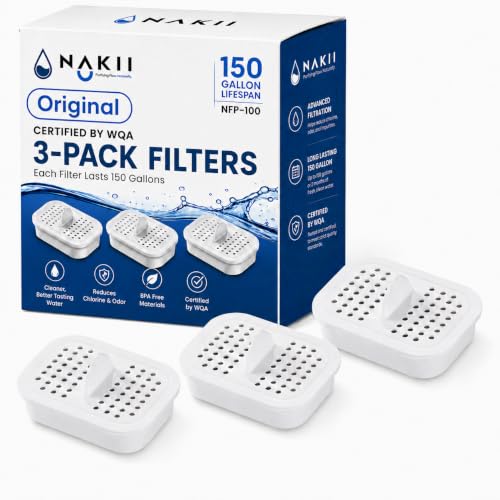 Water Filter Cartridges for Nakii Pitchers - 3 Pack, NSF & WQA Certified, 150-Gallon Capacity