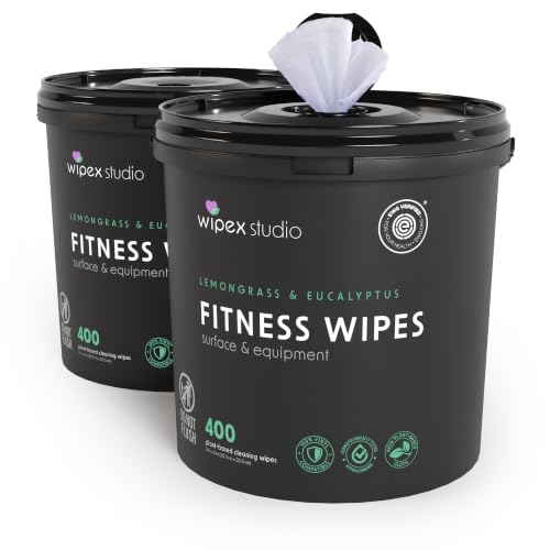 Wipex Lemongrass Plant-Based Gym Wipes 400 Count Reusable Bucket – Natural Surface & Equipment Cleaner