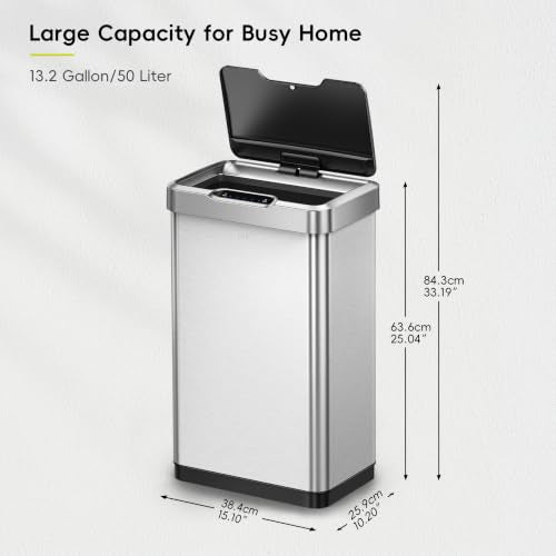 EKO Mirage-T 50L Touchless Motion Sensor Trash Can - Stainless Steel Variation