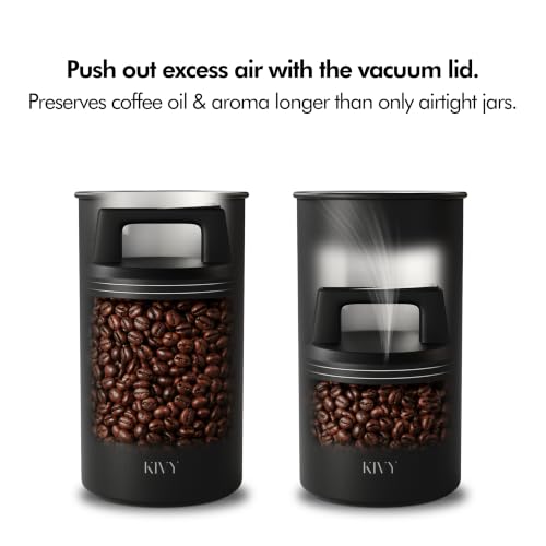 KIVY Large Black Vacuum Coffee Canister - Airtight Stainless Steel Storage for Fresh Coffee