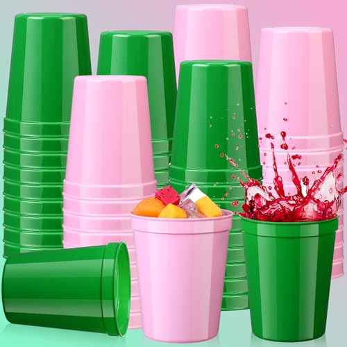 Yungyan 24 Pcs 16oz Pink and Green Plastic Cups Reusable Witch and Princess Beverage Drinking Cups for Movie Party, Witch Themed, Dress up, Christmas, Halloween, Wedding, Graduation Favors Supplies