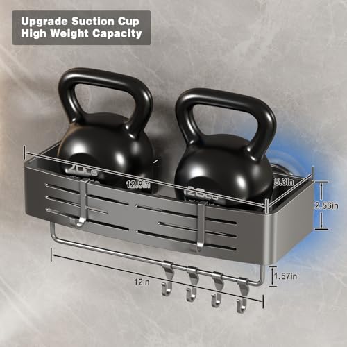 Suction Cup Shower Caddy Rectangle 3 Pack - No Drilling Bathroom Organizer with Towel Bar & Hooks