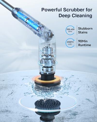 Leebein Electric Spin Scrubber - Black, Cordless Bathroom & Floor Cleaner with 8 Brush Heads