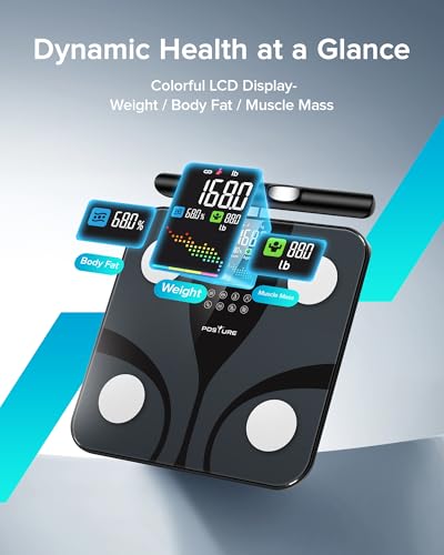 Posture Smart Digital Body Weight Scale Black 14.64 x 12 in with 8 Electrodes & Large LCD