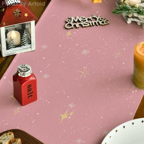 Artoid Mode Xmas Trees Merry Christmas Table Runner, Seasonal Winter Pink Kitchen Dining Table Decoration for Home Party Decor 13x72 Inch