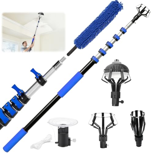 Blue 28FT Telescopic Light Bulb Changer Pole Kit for High Ceilings with Duster & Suction Cups