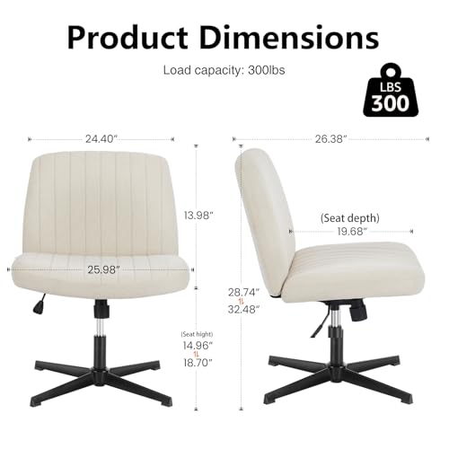 Sweetcrispy Beige Criss Cross Armless Office Desk Chair — Ergonomic Vanity & Study Seat