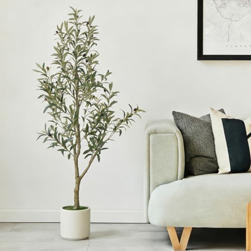 5ft Faux Olive Tree with Lifelike Branches and Fruits - Indoor Outdoor Decor