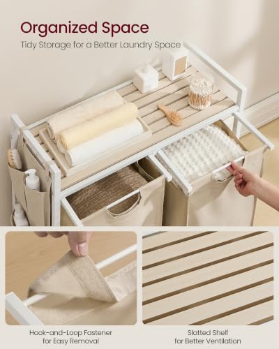 Laundry Hamper with Shelf and 2 Removable Bags - Cappuccino Beige + Natural Beige, 92L