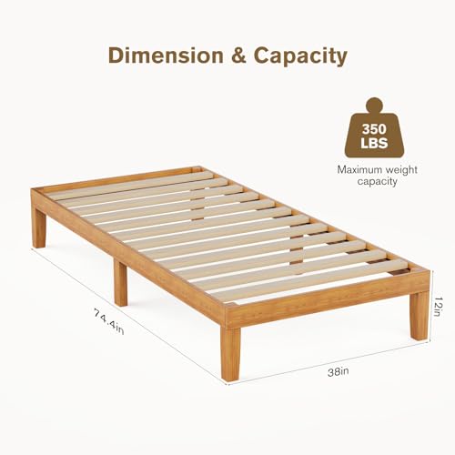 Sweetcrispy Twin Size Bed Frames, 12 Inch Height Wood Platform Frame