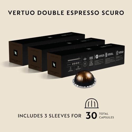 Nespresso Vertuo Double Espresso Scuro Pods - 30 Count, Dark Roast, Full-bodied Coffee, Recyclable Aluminum Capsules