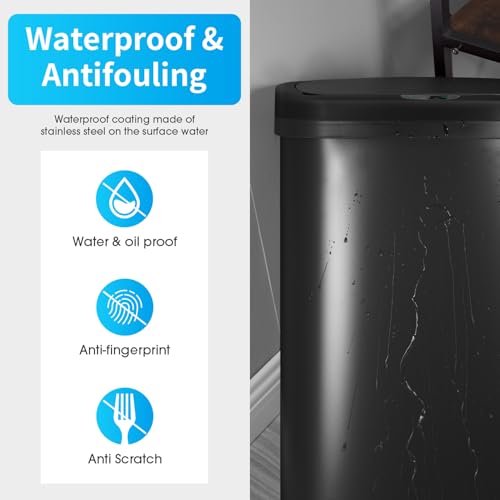 Automatic 13 Gallon Sensor Trash Can with Lid - Black Plastic Waste Bin