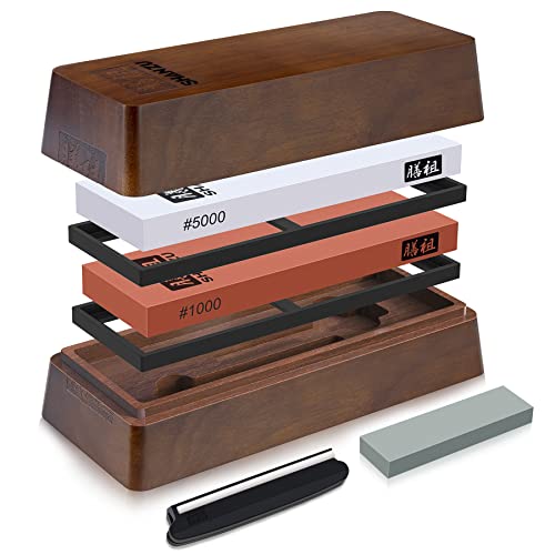 Knife Sharpener Stone Set with Storage Box - Water Whetstone Grit 1000/5000