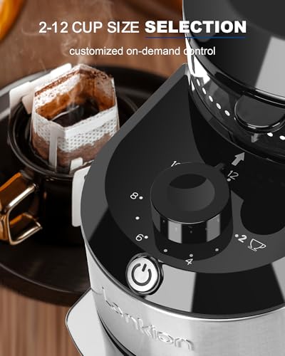 Black Lonkion Electric Burr Coffee Grinder with 28 Settings for Home Use