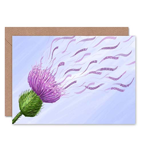 Wee Blue Coo Wind Thistle Scottish Greetings Card Gift - Blank, Premium Quality