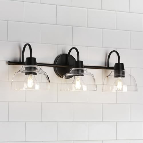 3-Light Bathroom Vanity Light Fixture with Clear Glass Shades - Modern Farmhouse Wall Lamp