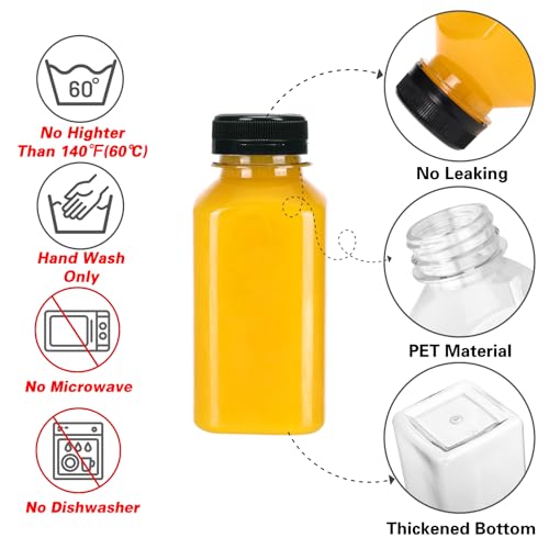 Moretoes 8oz Juice Bottles with Caps - 144 Pack, Reusable Food Grade PET