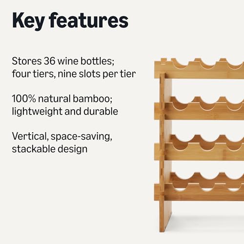 Stackable Bamboo Wine Rack - 36 Bottle Capacity, Easy Assembly