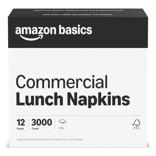 Disposable Lunch Napkins 12 x 12 Inches - White, 250 Pack (12 Packs, 3,000 Sheets) for Restaurants & Events