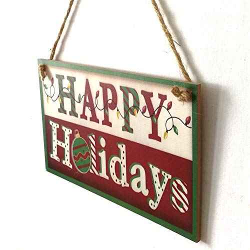 AKOAK Happy Holiday Wall Sign Door Hanging Ornaments Xmas Gift Holiday Party Christmas Linen Hanging Rope Plaque Decorations