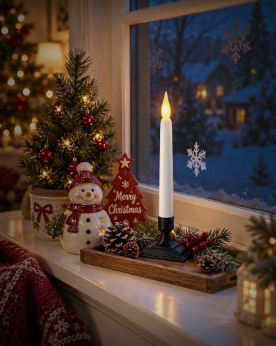 Meigic Black 6-Piece 8-Inch Dusk-to-Dawn Flameless Window Candles with Holders