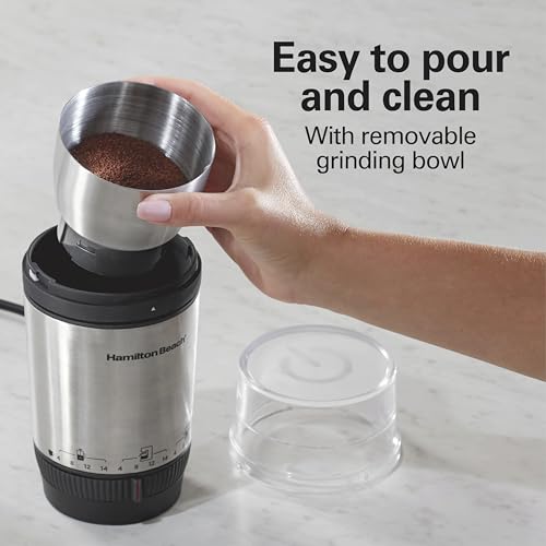 Hamilton Beach Custom Grind Coffee Grinder 4-14 Cups - Adjustable, Hands-Free & Removable Bowl