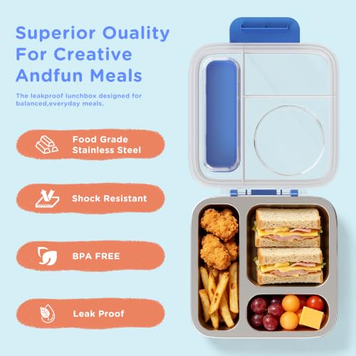 Kids & Adult Stainless Steel Bento Lunch Box Set with 8oz Insulated Food Jar - Blue