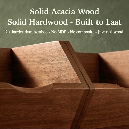 2-Tier Stackable Acacia Wood Storage Bins Set of 3 for Kitchen Pantry Organization