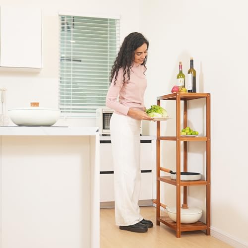Teak Bathroom Shelf 4-Tier Wooden Storage Organizer for Kitchen Living Room