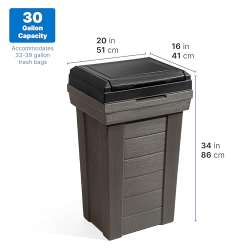 Large Indoor/Outdoor Wood-Look Garbage Can with Lid - 30 Gallon Capacity