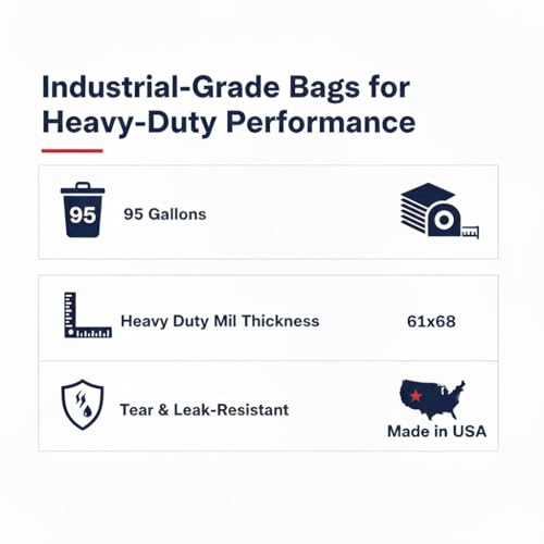 MaxiMite 95-96 Gallon Heavy-Duty Black Trash Bags Pack of 50, 1.5 Mil Thick
