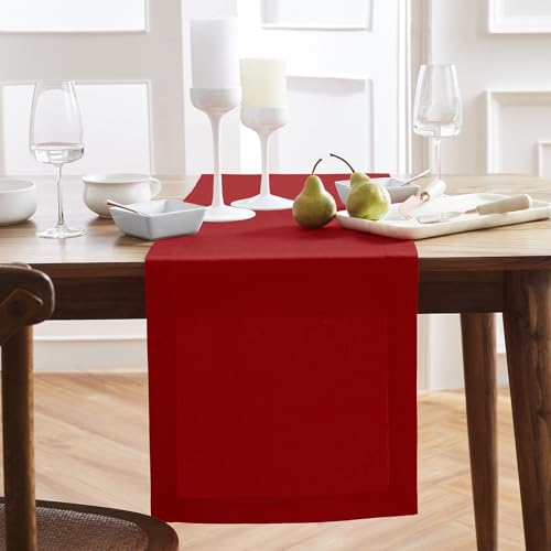 Solino Home 14 x 72 Inch Red 100% Pure Linen Table Runner, 72in