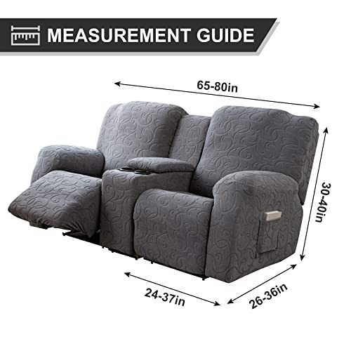 Dark Gray 2-Seater Recliner Loveseat Cover with Center Console, Washable Stretch Sofa Protector