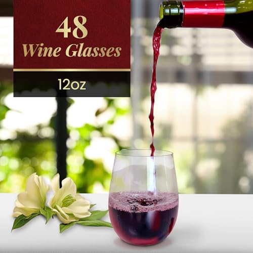 Reli. Disposable 12oz Clear Wine Glasses - 48 Pack, Shatterproof & BPA-Free