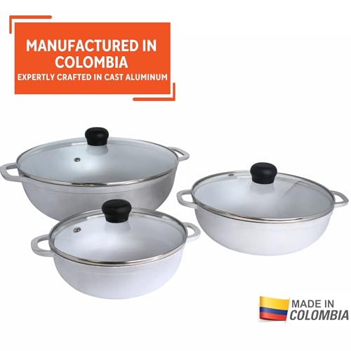 Cast Aluminum Caldero Set with Glass Lids - 1.5/2.5/5.2 Qt Multi-Size