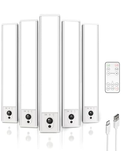 Under Cabinet LED Lighting 5-Pack with Motion Sensor Dimmable Timer Remote Cool White