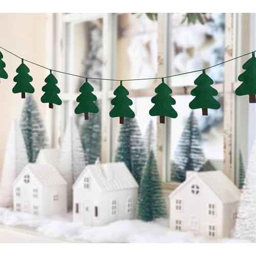 Green Christmas Tree Garland, Handmade Filling Cotton Felt Fabric Garland for Festival Christmas Home Decoration