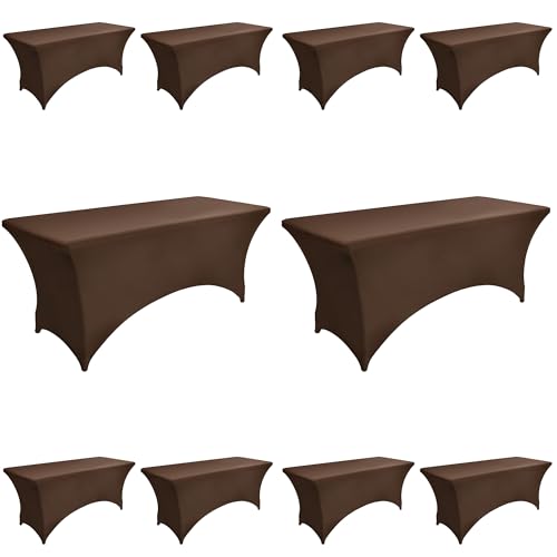 ZarzaaSik 10-Pack 8ft Spandex Table Covers for Rectangle Folding Tables - Washable Elastic Tablecloth - Ultimate Fitted Table Protector for Parties, Trade Shows, Banquet, and Wedding