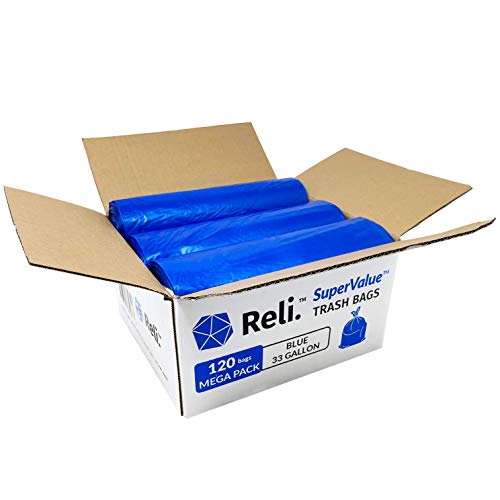 33 Gallon Recycling Trash Bags - Blue, 120 Count, Made in USA