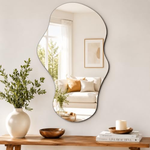 Irregular Wall Mirror 43x24 Inches - Modern Frameless Cloud Design, Wall Mount for Bathroom Bedroom Living Room Entryway