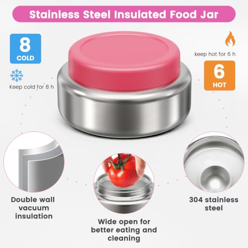 Kids Pink Stainless Steel Bento Box Set with 7oz Soup Thermo & 3 Compartments